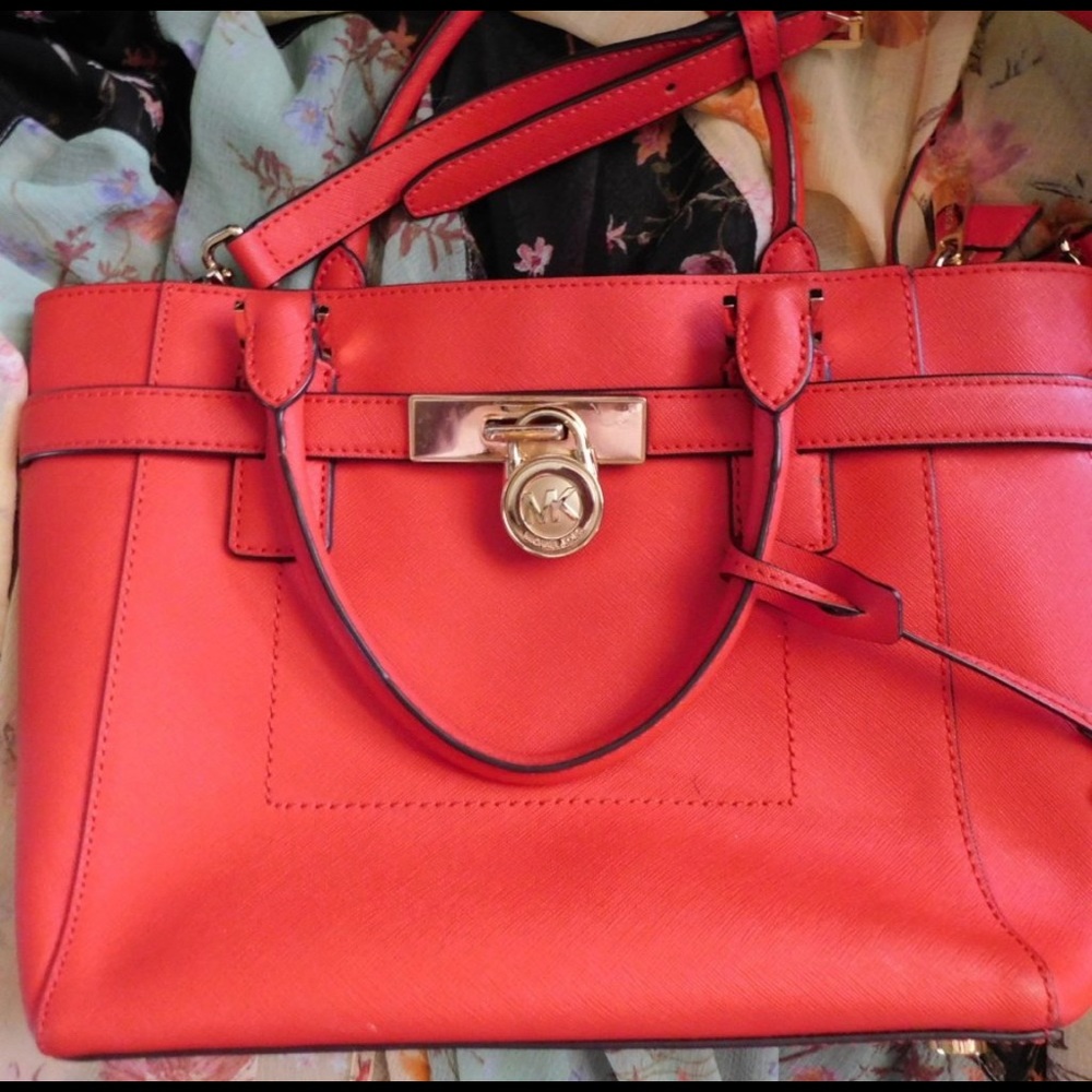 Michael Kors Red Saffiano Medium Satchel